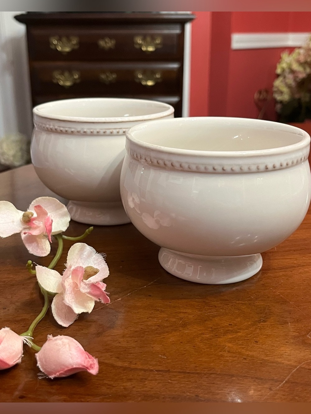 2 Sur La Table PEARL Footed Soup Bowls Handcrafted Portugal Stoneware Discont.